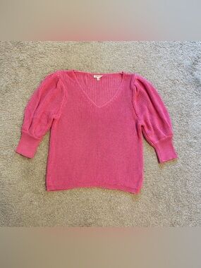 Women’s Small JODIFL Pink V-Neck Puff Sleeve Sweater